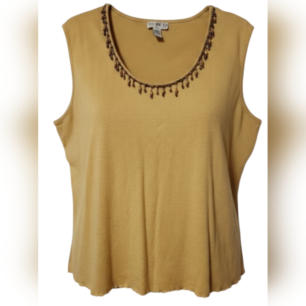 Ku de ta Women's Size 1X Tank Top Beaded Neckline Mustard Yellow